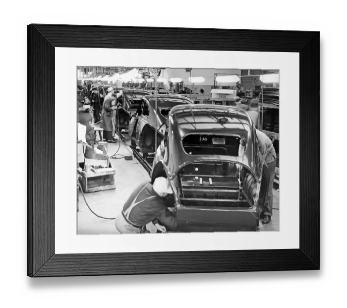 Framed Print : Car manufacturing in the 1950s