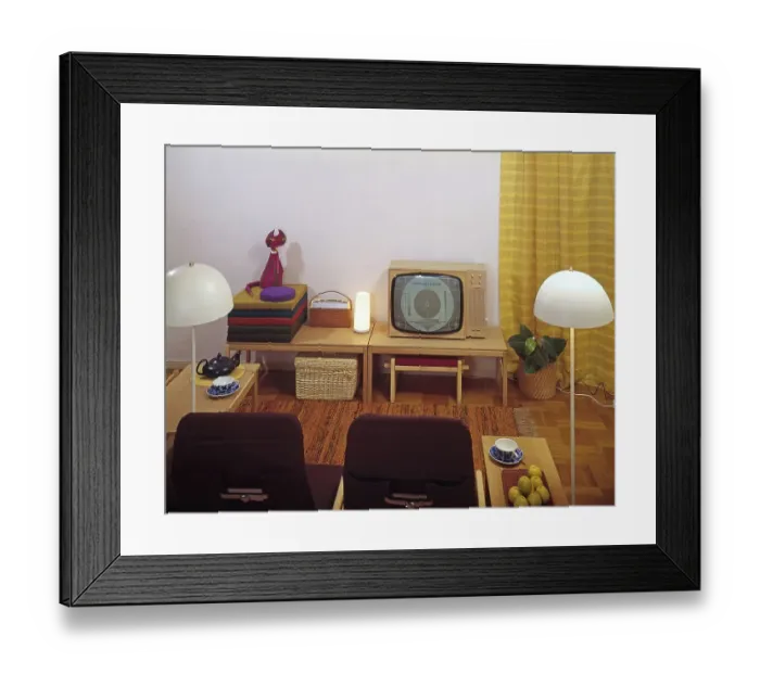 Framed Print : Television in the 1960s. Interior from a room with a typical 1960s television set on a special tv furniture Framed Print : Television in the 1960s. Interior from a room with a typical 1960s television set on a special tv furniture