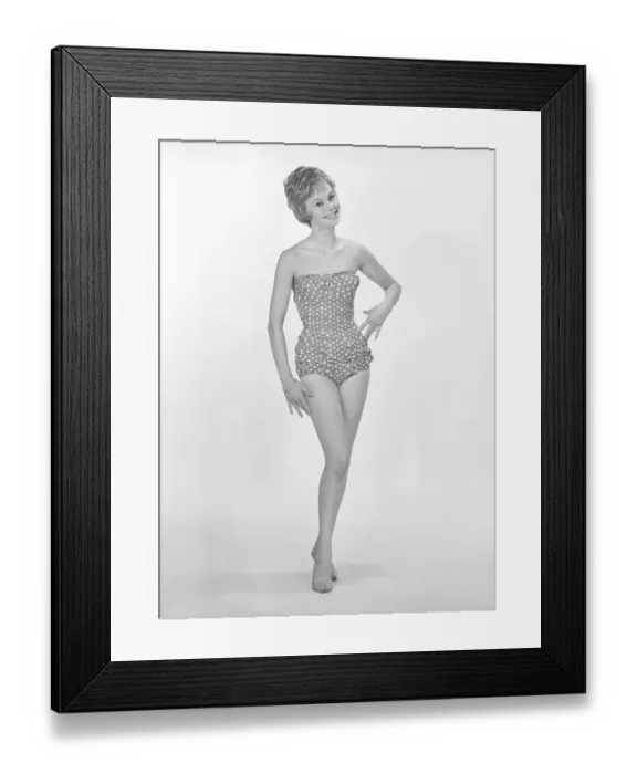 Framed Print : 1960s bikini fashion. A blonde girl in a photographers studio in a typical 1960s bathing suit. Sweden 1960s Photo Kristoffersson ref CP25-3 Framed Print : 1960s bikini fashion. A blonde girl in a photographers studio in a typical 1960s bathing suit. Sweden 1960s Photo Kristoffersson ref CP25-3