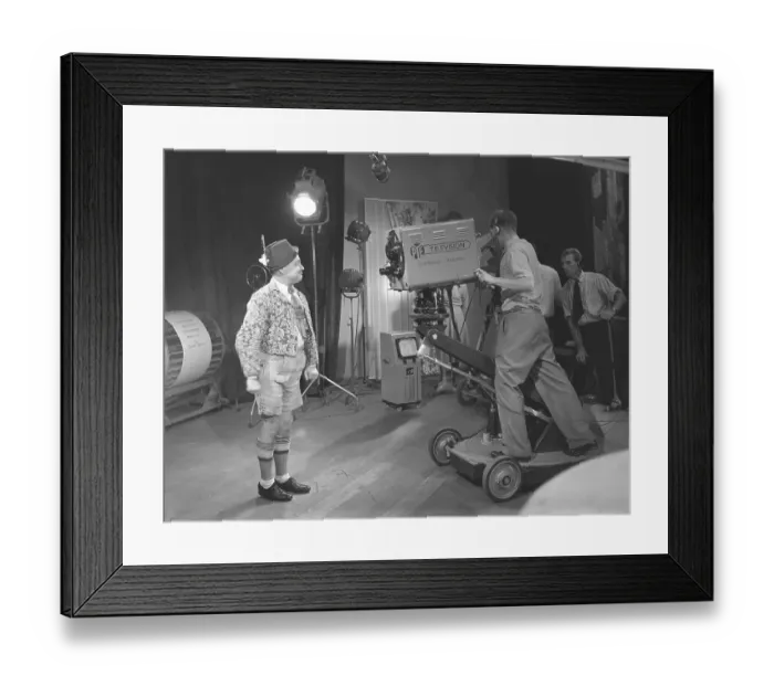 Framed Print : Television in the 1940s. Actor Max Hansen performing on televison 1948