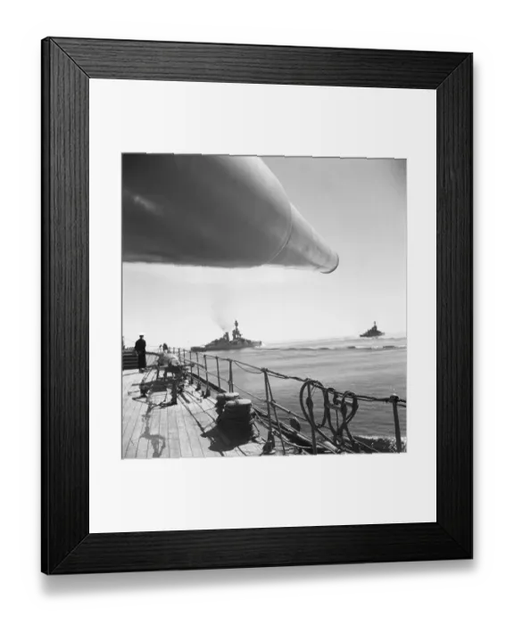 Framed Print : During World war II. The war ship Sverige during navy exercises at sea. The front cannons are visible with other swedish warships visible in the background. Sweden june 1940. Kristoffersson ref 141