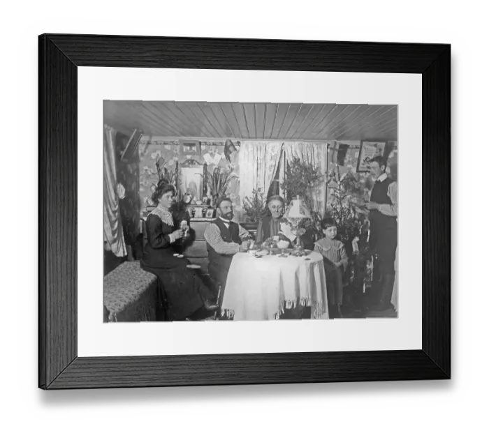 Framed Print : Christmas 1906. A family is celebrating christmas and is pictured here having coffee and eating biscuits. Sweden 1906