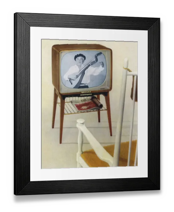 Framed Print : Television in the early 1960s. The swedish televison manufacturer Dux Radio and a commercial ad for their model Artist