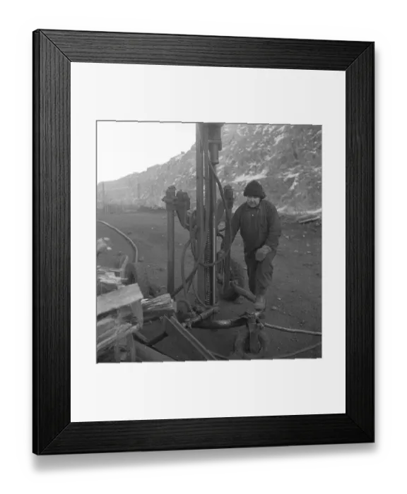 Framed Print : Kiruna Sweden in the 1950s. The open mine and workers drilling holes to put explosives