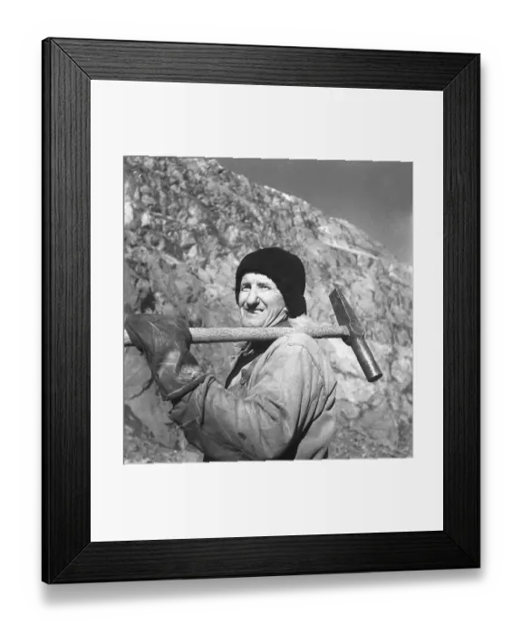 Framed Print : Kiruna Sweden in the 1950s. The open mine and a miners with tools on their shoulders Framed Print : Kiruna Sweden in the 1950s. The open mine and a miners with tools on their shoulders