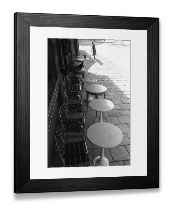 Framed Print : In the 1950s. A woman is working outdoors scrubbing the the sidewalk in front of an outdoor restaurant Framed Print : In the 1950s. A woman is working outdoors scrubbing the the sidewalk in front of an outdoor restaurant