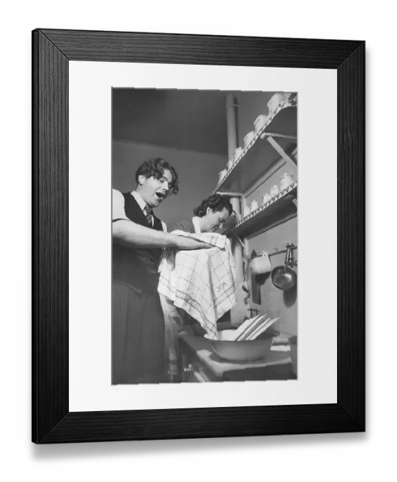 Framed Print : In the kitchen 1940s. Swedish opera singer Erik Soederstroem Framed Print : In the kitchen 1940s. Swedish opera singer Erik Soederstroem
