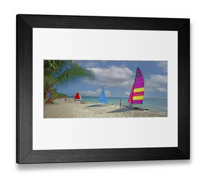 Framed Print : Beach, sailing boats, catamaran
