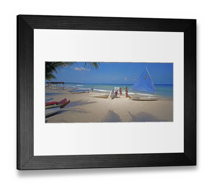 Framed Print : Beach, sailing boats, beach holidaymakers