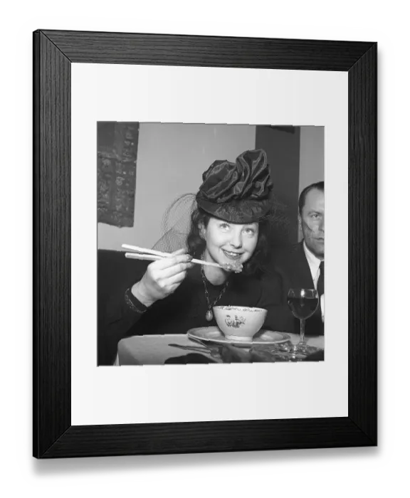 Framed Print : Chinese food being served for the first time ever in a swedish restaurant 1944