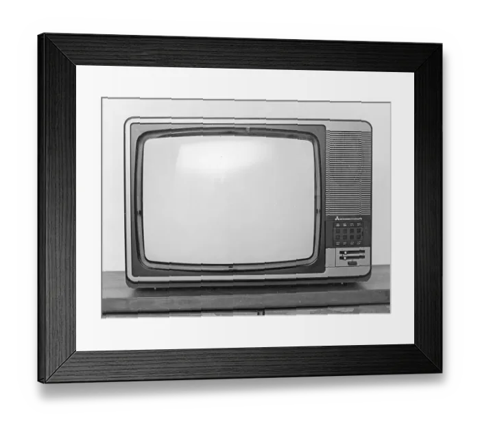 Framed Print : Television in the 1970s. A Mitsubishi tv set 1979