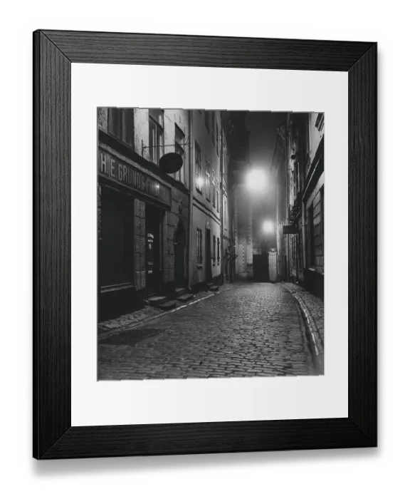 Framed Print : In the 1950s. An evening view of a street with old houses Framed Print : In the 1950s. An evening view of a street with old houses