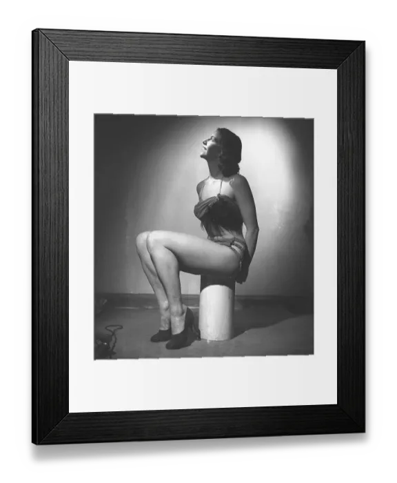 Framed Print : 1940s bikini fashion. A studio shot of a designed bikini two-pieced bathing suit