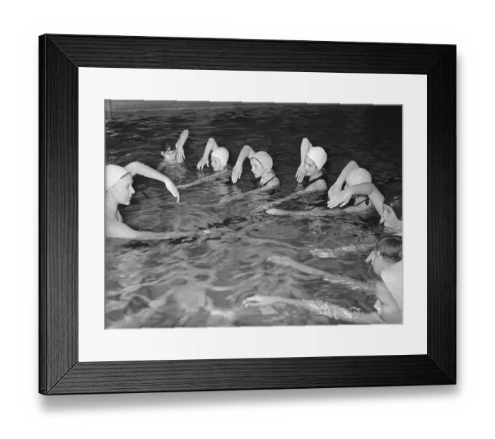 Framed Print : Learning how to swim in the 1940s Framed Print : Learning how to swim in the 1940s
