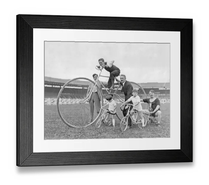 Framed Print : 1930s bicycles. The annual Fete des Caf Conc at the Buffalo Stadium and some of the popular artists on their bicycles