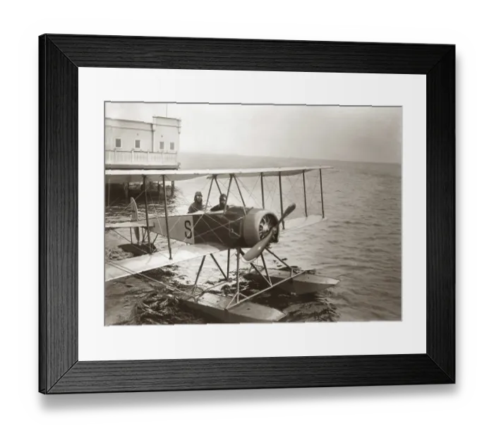 Framed Print : Seaplane 1919. On April 11 1919 was the first flight of the route Malmoe Sweden - Copenhagen Denmark. The pilot Axel Lind made the flight in 27 minutes. The plane from Enoch Thulins aircraft factory