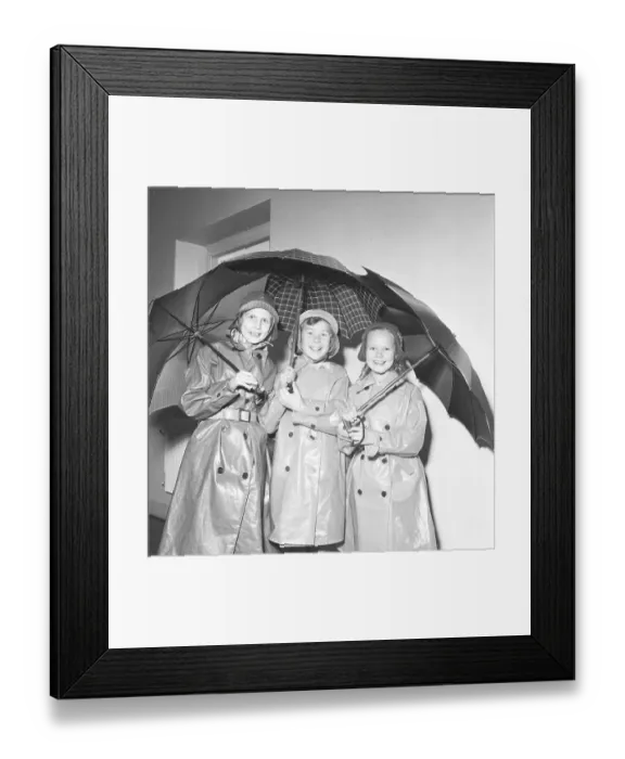 Framed Print : 1950s children in rain clothes Framed Print : 1950s children in rain clothes