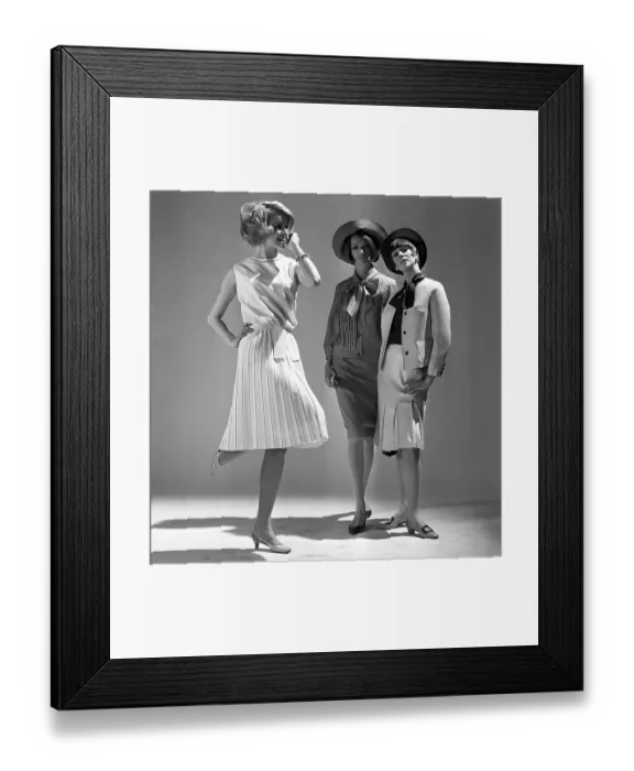 Framed Print : In the 1960s. Three fashion models in a studio wearing the fashion of the summer of 1965 Framed Print : In the 1960s. Three fashion models in a studio wearing the fashion of the summer of 1965