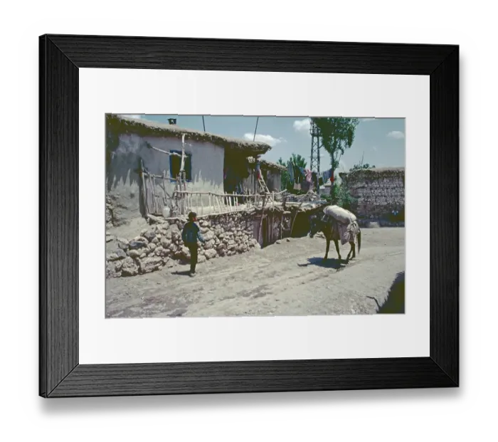 Framed Print : Boy, child, donkey with sack, Kurdish village Karadut, south-east Anatolia, Turkey, May 1987, vintage, retro, old, historical, Asia