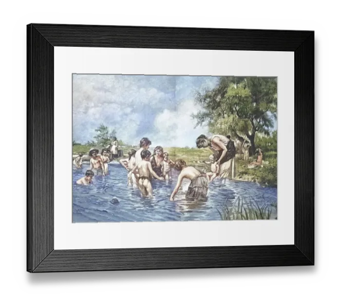 Framed Print : Bathing in a river, open-air swimming pool Framed Print : Bathing in a river, open-air swimming pool