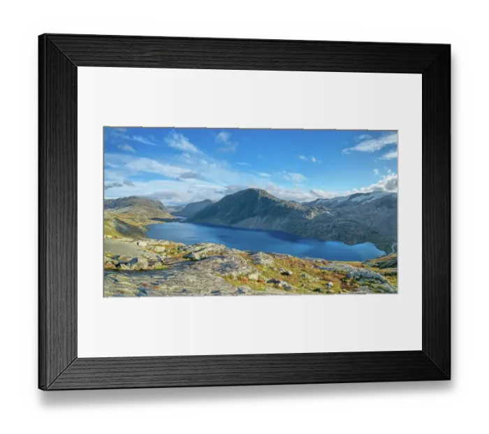 Framed Print : View of lake Djupvatnet, Dalsnibba pass road, mountain, autumn, Geiranger, Møre og Romsdal, Vestland, Norway, Europe