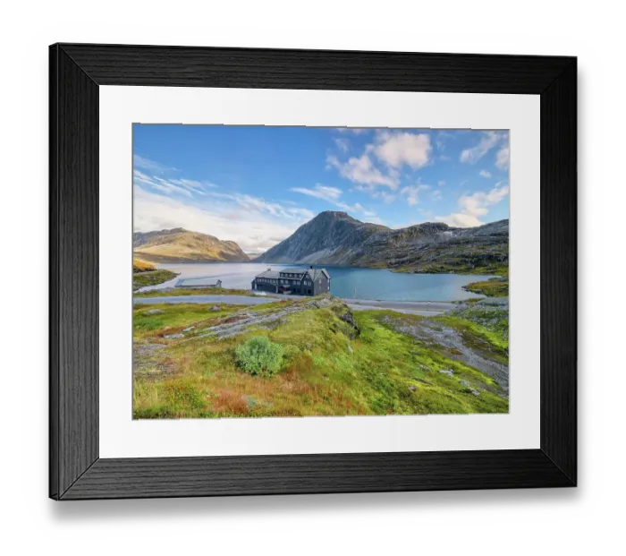 Framed Print : Lake Djupvatnet with Djupvasshytta, mountain, autumn, Geiranger, Møre og Romsdal, Vestland, Norway, Europe
