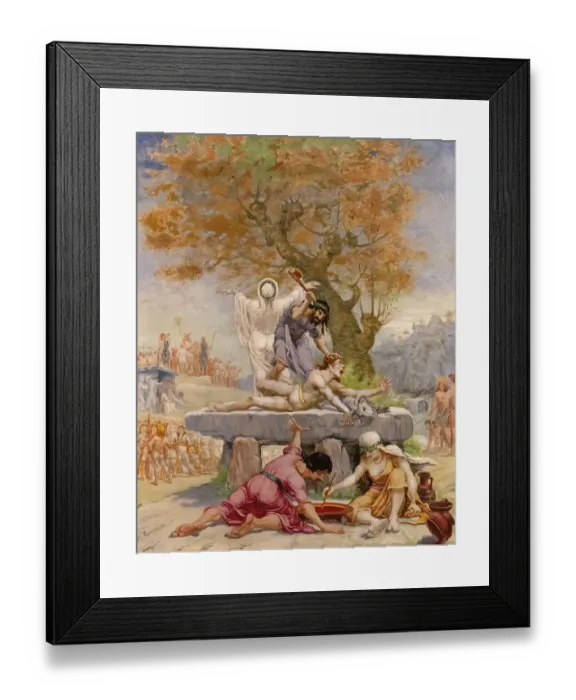 Framed Print : Sacrifice on a dolmen, painting by Jean-Baptiste Cariven (1843 to 1904) Framed Print : Sacrifice on a dolmen, painting by Jean-Baptiste Cariven (1843 to 1904)