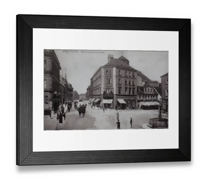 Framed Print : Maximilianstrasse and Sternplatz with the textile shop of the Jewish merchant Simon Pfefferkorn