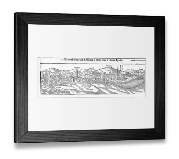 Framed Print : View of Fulda around 1550, Hesse, Germany, reproduction from a model from that time, historical, digitally enhanced, Europe