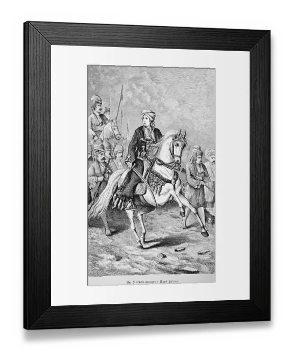 Framed Print : The Kurdish Amazon Kara Fatma, Turkish national heroine riding a grey horse