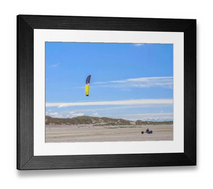 Framed Print : Recreational sport Beach kiting on the edge of the national park and UNESCO World Heritage Site Framed Print : Recreational sport Beach kiting on the edge of the national park and UNESCO World Heritage Site