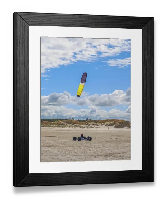 Framed Print : Recreational sport Beach kiting on the edge of the national park and UNESCO World Heritage Site