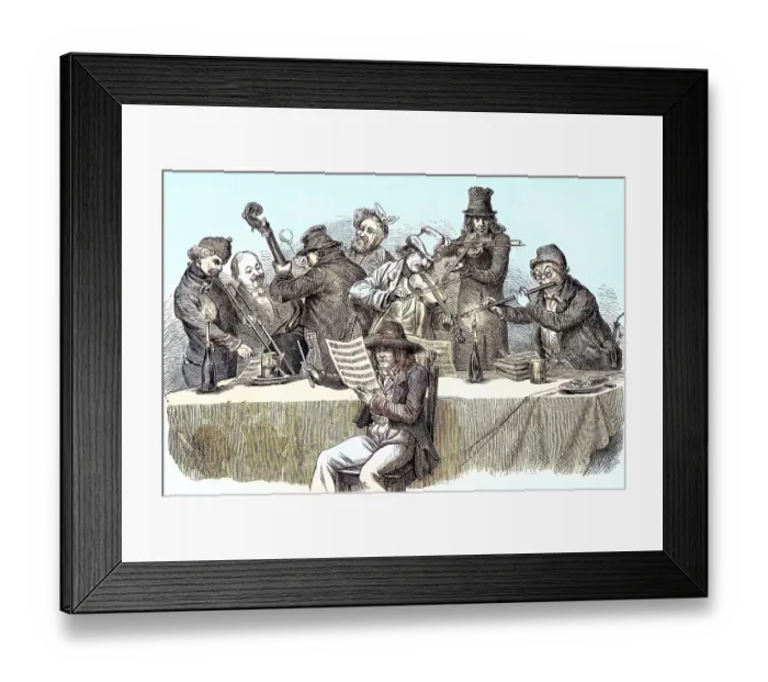 Framed Print : Bohemian musicians, coloured woodcut from 1864