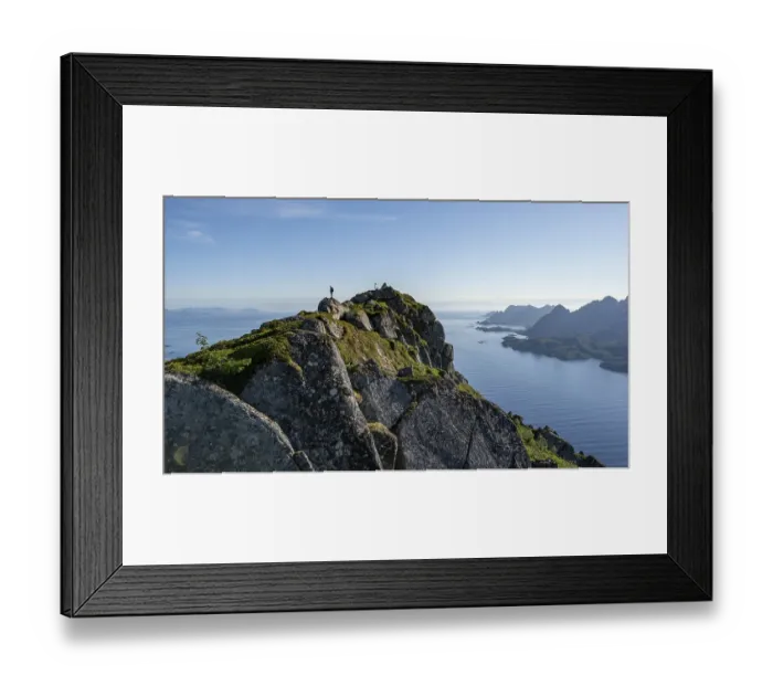 Framed Print : Hikers at the top of Dronningsvarden or Stortinden Framed Print : Hikers at the top of Dronningsvarden or Stortinden