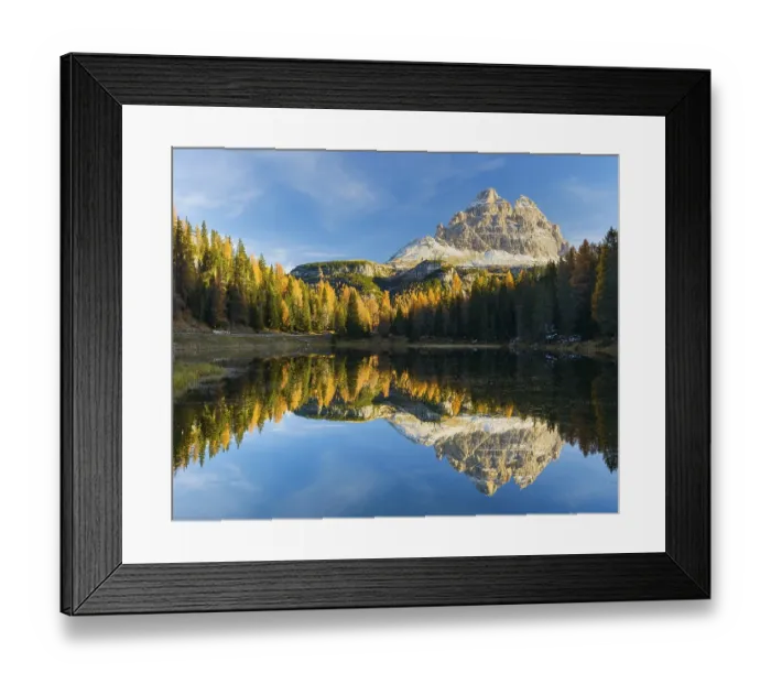 Framed Print : Antorno lake towards Tre Cime di Lavaredo mountain reflected in lake