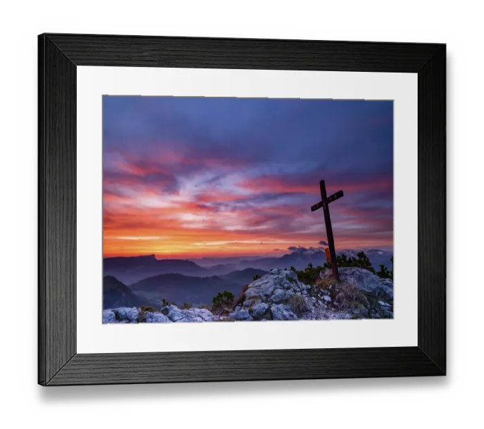 Framed Print : Iceberg summit cross and red clouds at dawn Framed Print : Iceberg summit cross and red clouds at dawn