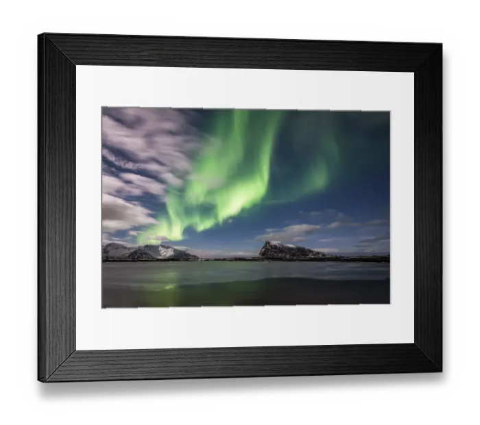 Framed Print : Northern lights or aurora borealis, Gimsoy, Lofoten, Norway, Europe