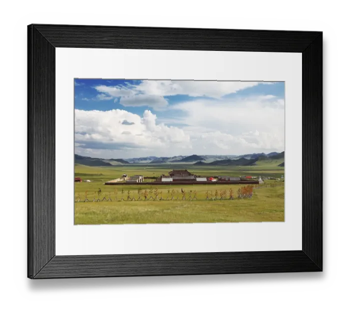Framed Print : Amarbayasgalant Monastery in green grass landscape