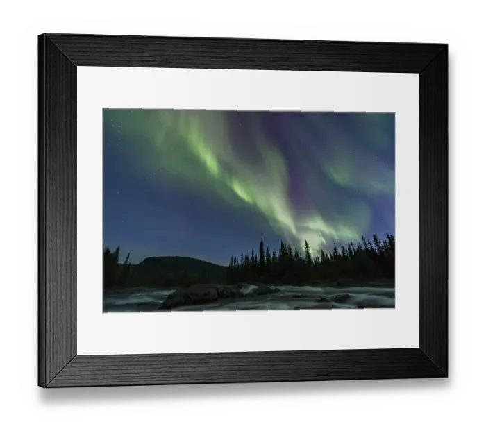 Framed Print : Northern Lights or Aurora Borealis above river Gamajahka or Kamajakka