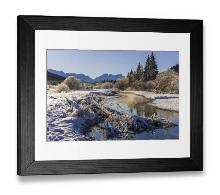 Framed Print : Wild river, riverbed, winter, snow