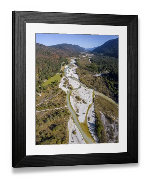 Framed Print : Aerial view, natural riverbed of the upper Isar Framed Print : Aerial view, natural riverbed of the upper Isar
