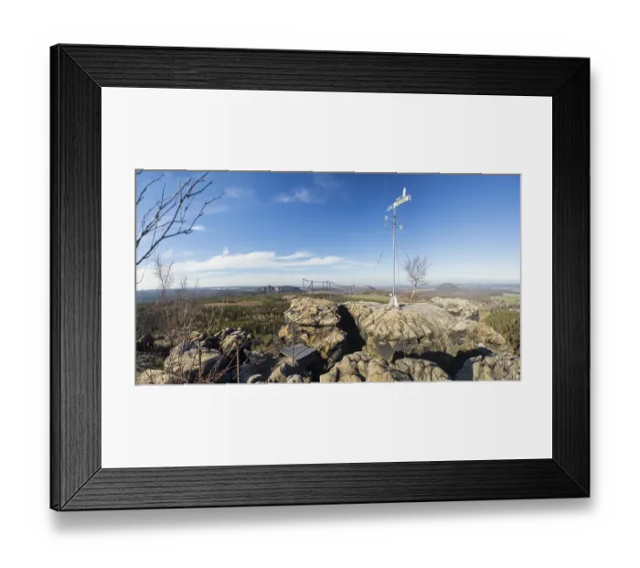 Framed Print : Viewpoint on the mountain Gohrisch with weather vane Framed Print : Viewpoint on the mountain Gohrisch with weather vane