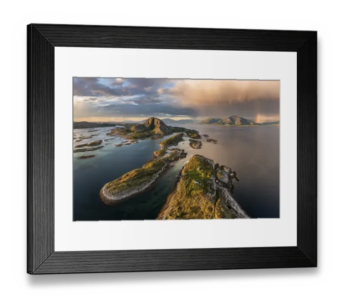 Framed Print : Mount Torghatten with surrounding islands, rainbow, Bronnoysund, Helgoland, Helgeland coast, Norway, Europe