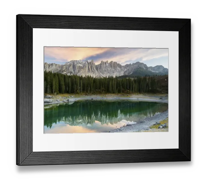 Framed Print : Karersee, Lago di Carezza, in front of Latemar Mountains Framed Print : Karersee, Lago di Carezza, in front of Latemar Mountains