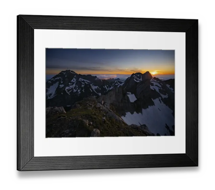Framed Print : Blue hour with dawn over Saentis and Altmann summit Framed Print : Blue hour with dawn over Saentis and Altmann summit