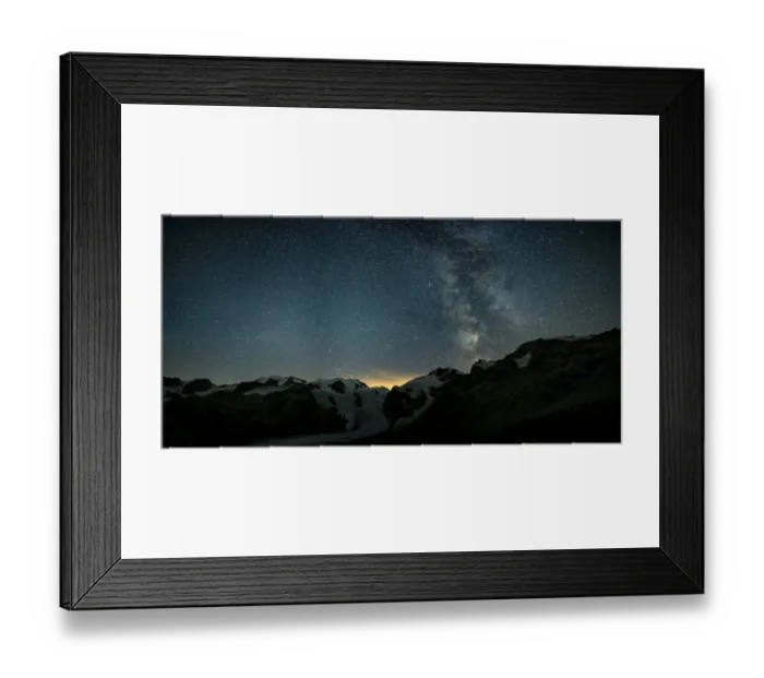 Framed Print : Starry sky with Milky Way over Morteratsch Glacier in Bernina Group