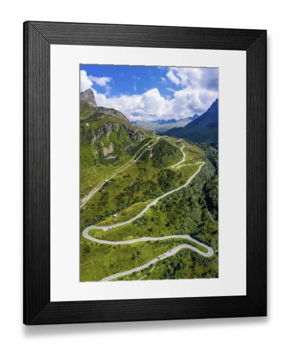 Framed Print : Drone shot, winding road, Silvretta high alpine road Framed Print : Drone shot, winding road, Silvretta high alpine road