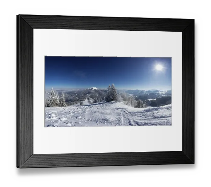 Framed Print : Winter landscape with ski tracks in deep snow