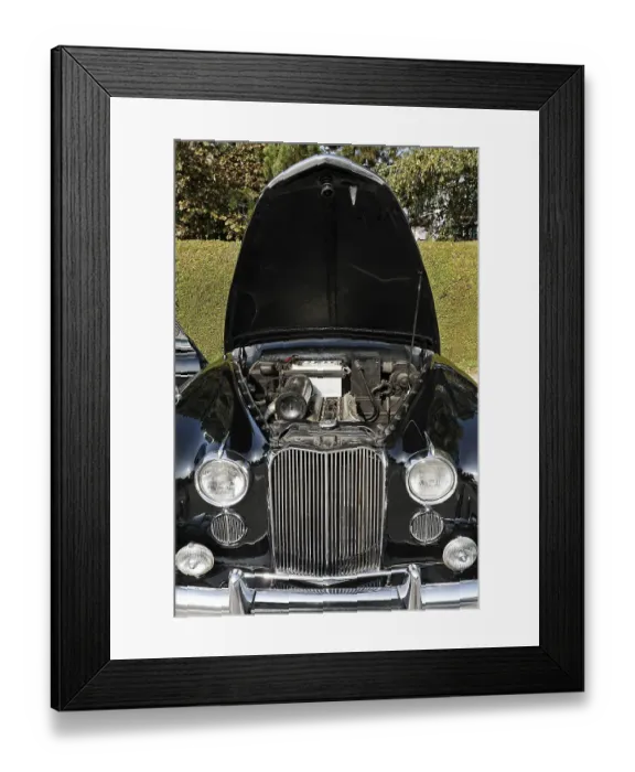 Framed Print : Classic car Jaguar Mark VIII, with open hood