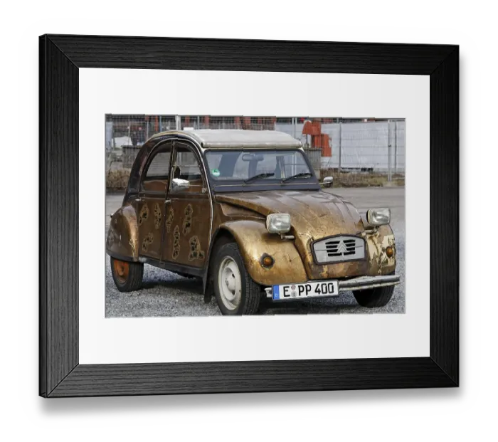Framed Print : Cult car Citroen 2CV Duck, gold painted body